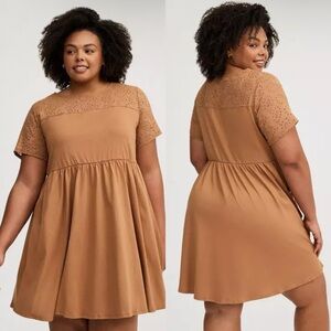NWOT Torrid Tan Yoke Eyelet Mini Dress